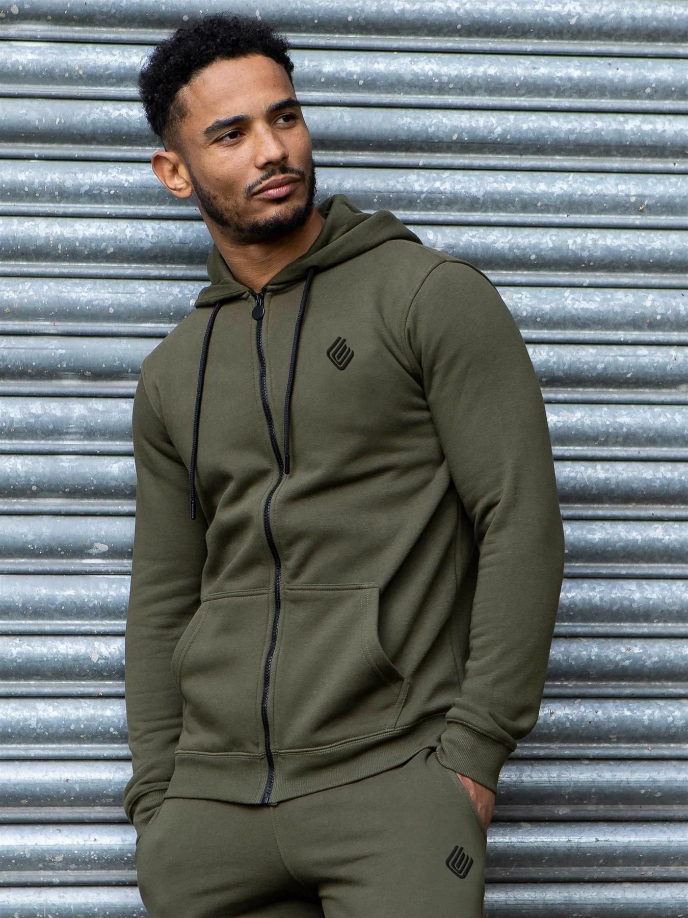 Mens Zip up Hoodie | Enzo Designer Menswear - Khaki 4 Mens Zip up Hoodie | Enzo Designer Menswear - Khaki - Image 2