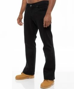 Enzo Mens Bootcut Stretch Denim Jeans - Black