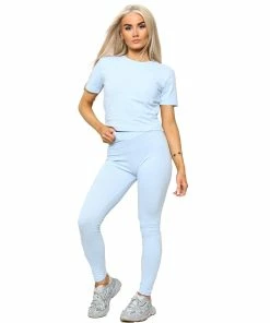 Enzo | Womens Crop Top Tracksuit - Sky Blue