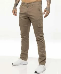 Enzo Mens Cargo Combat Chinos - Beige