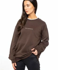 Enzo Ladies Embriodered Oversized Sweatshirt - Brown