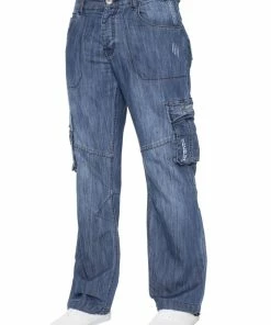 Enzo Men's Combat Denim Jeans - Blue