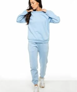 Enzo | Womens Sweatshirt Tracksuit Set - Sky Blue