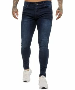 Enzo Mens Skinny Super Stretch Denim Jeans - Navy