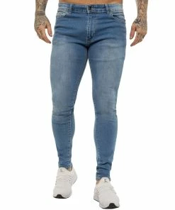 Enzo Mens Skinny Super Stretch Denim Jeans - Sky Blue