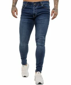 Enzo Mens Skinny Super Stretch Denim Jeans - Blue