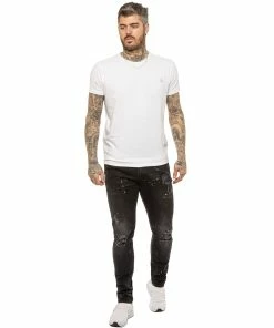 ENZO MENS SKINNY RIPPED SPLASHED JEANS - Black -Cheap Enzo Sales Shop ENZO0177