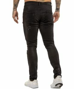 ENZO MENS SKINNY RIPPED SPLASHED JEANS - Black -Cheap Enzo Sales Shop ENZO0183