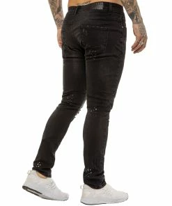 ENZO MENS SKINNY RIPPED SPLASHED JEANS - Black -Cheap Enzo Sales Shop ENZO0185