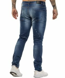ENZO MENS SKINNY RIPPED SPLASHED JEANS - Blue -Cheap Enzo Sales Shop ENZO0200