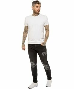 Enzo Mens Skinny Stretch Denim Jeans - Black -Cheap Enzo Sales Shop ENZO0205