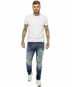 Enzo Mens Skinny Stretch Denim Jeans - Blue -Cheap Enzo Sales Shop ENZO0251psd