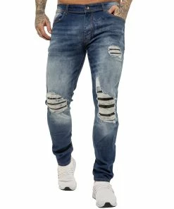 Enzo Mens Skinny Stretch Denim Jeans - Blue