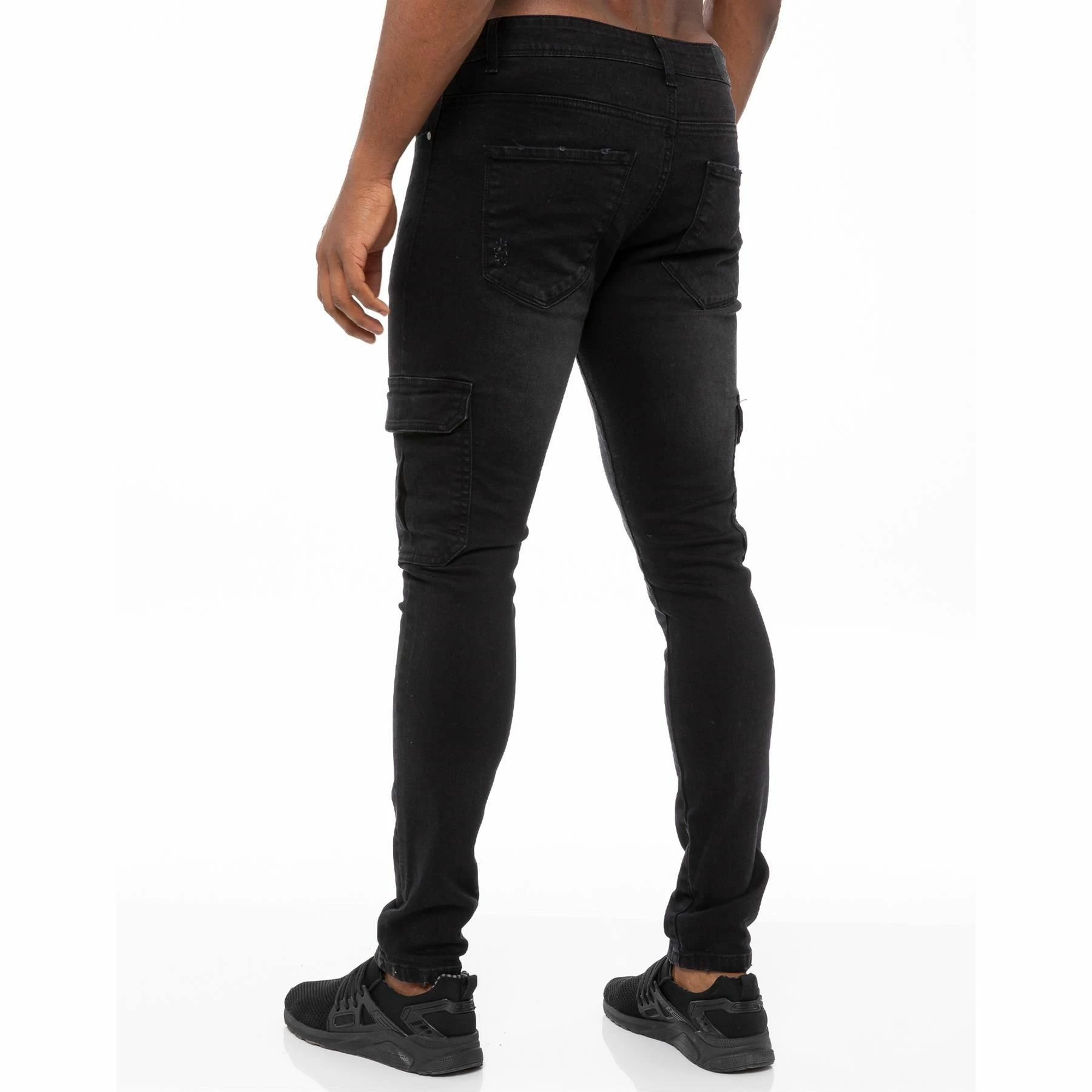 Enzo Mens Skinny Ripped Jeans - Black 6 Enzo Mens Skinny Ripped Jeans - Black - Image 4