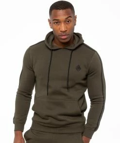 Enzo Mens Pullover Striped Hoodie - Khaki