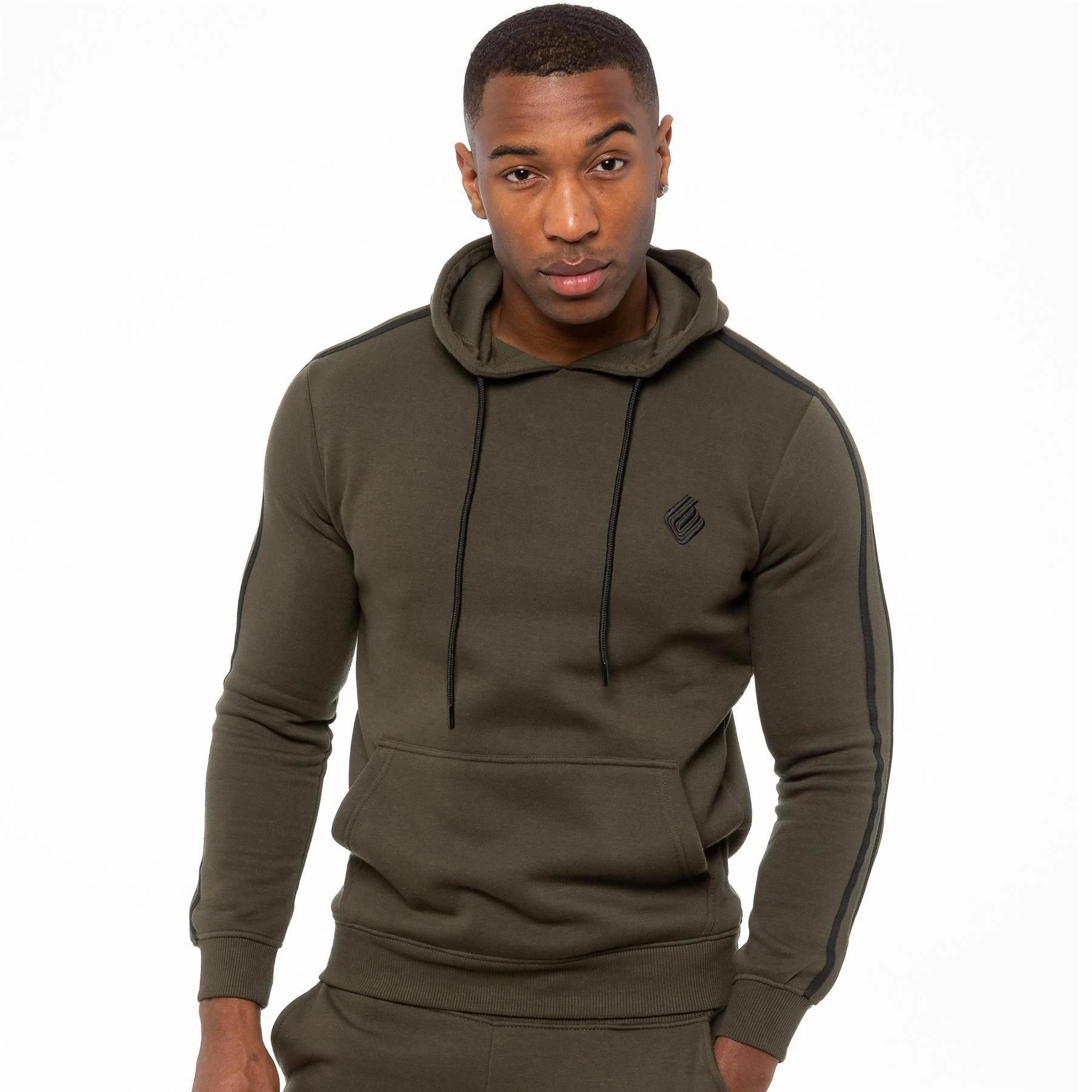 Enzo Mens Pullover Striped Hoodie - Khaki 3 Enzo Mens Pullover Striped Hoodie - Khaki