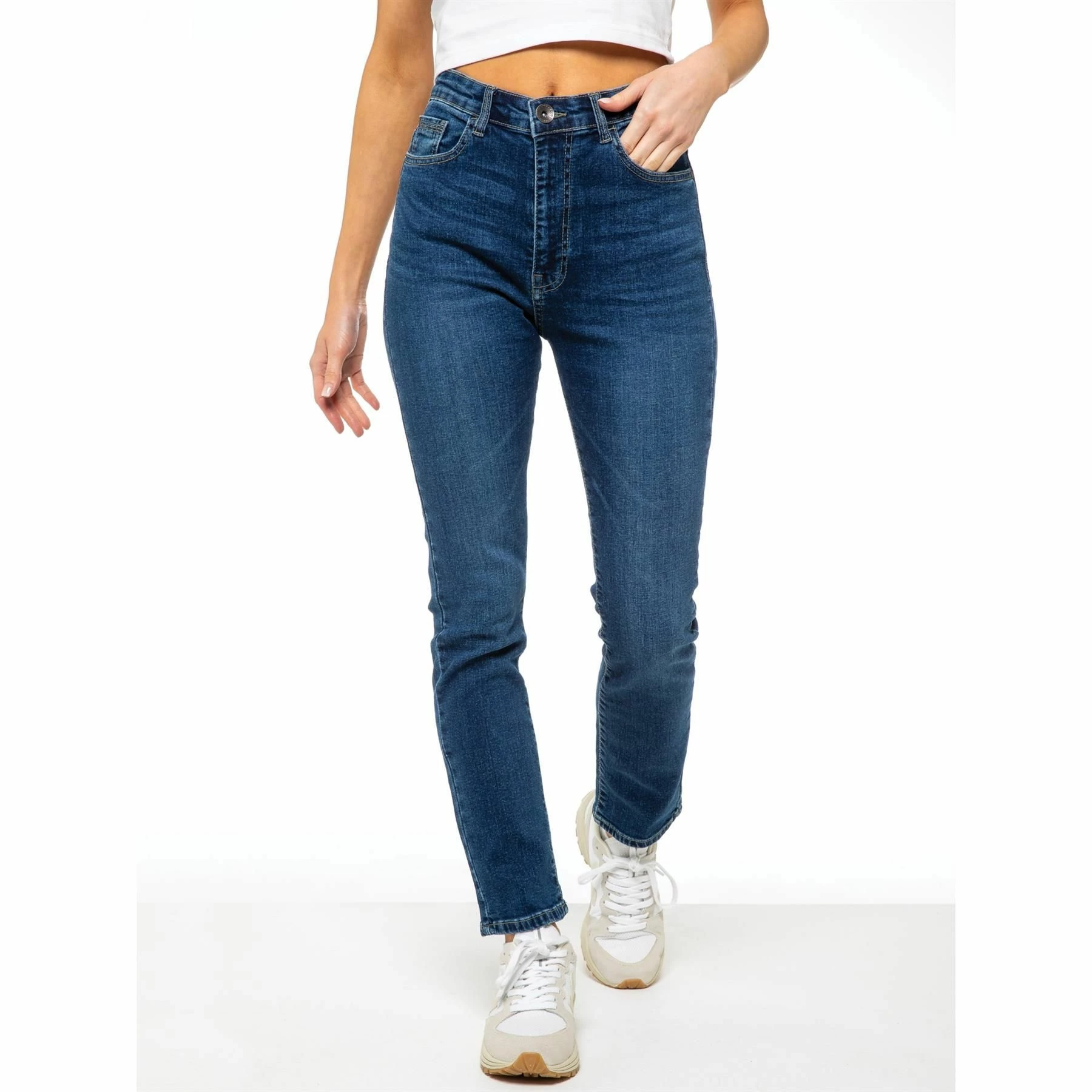 Enzo Womens Straight Denim Jeans - Blue 6 Enzo Womens Straight Denim Jeans - Blue - Image 4