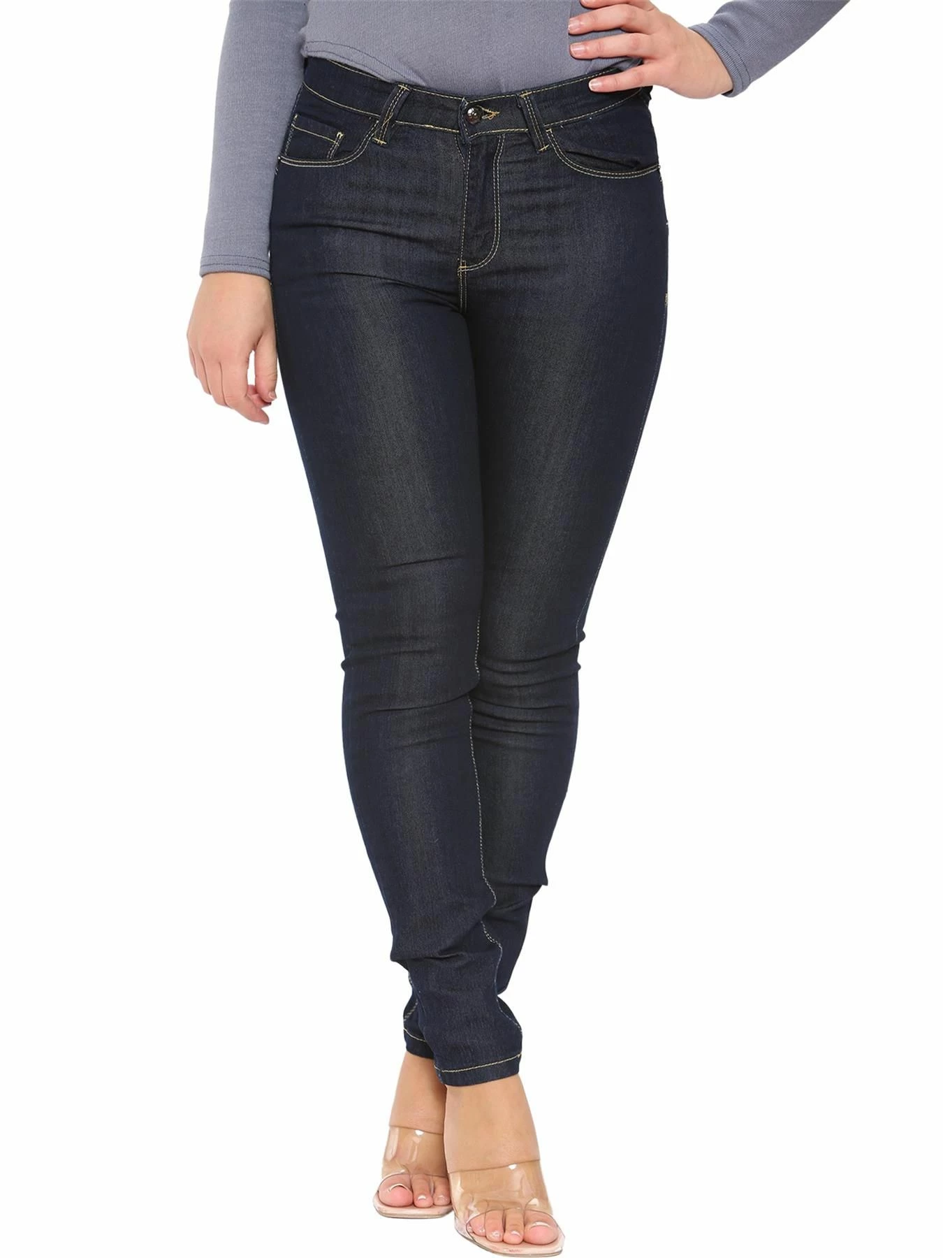 Enzo Womens Skinny Stretched Jeans - Indigo Blue 6 Enzo Womens Skinny Stretched Jeans - Indigo Blue - Image 4