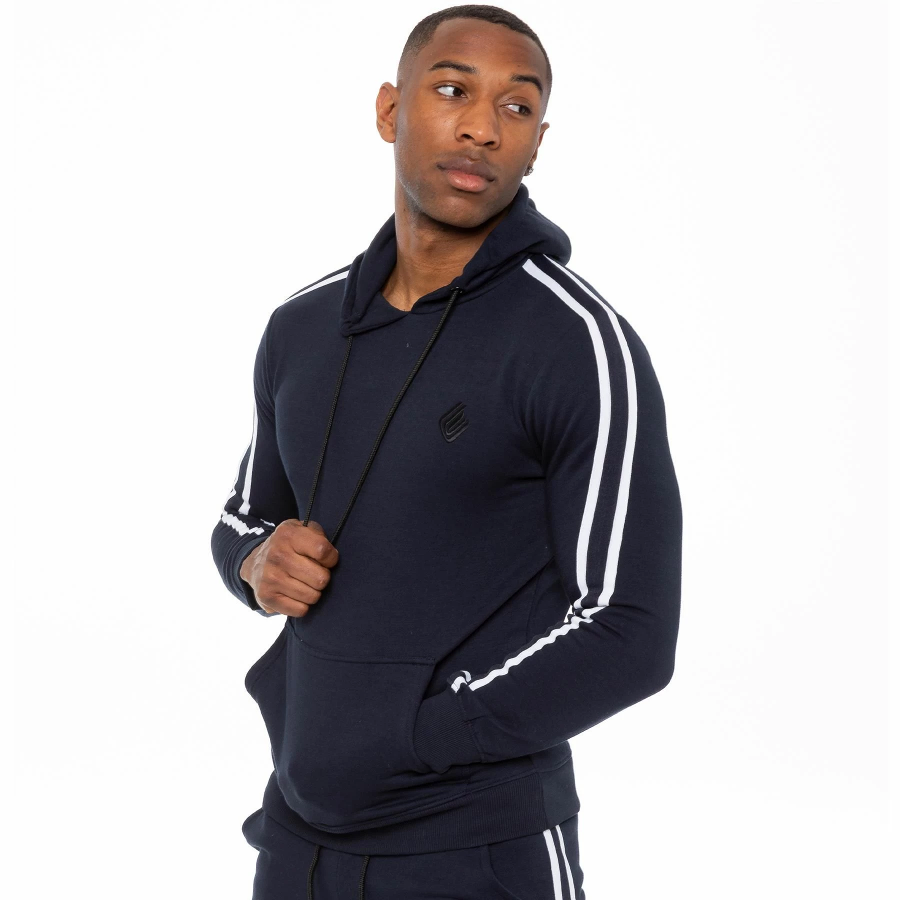 Enzo Mens Pullover Striped Hoodie - Navy 3 Enzo Mens Pullover Striped Hoodie - Navy