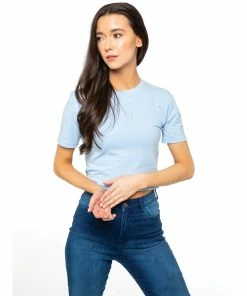 Enzo Womens Crop Top - Sky Blue