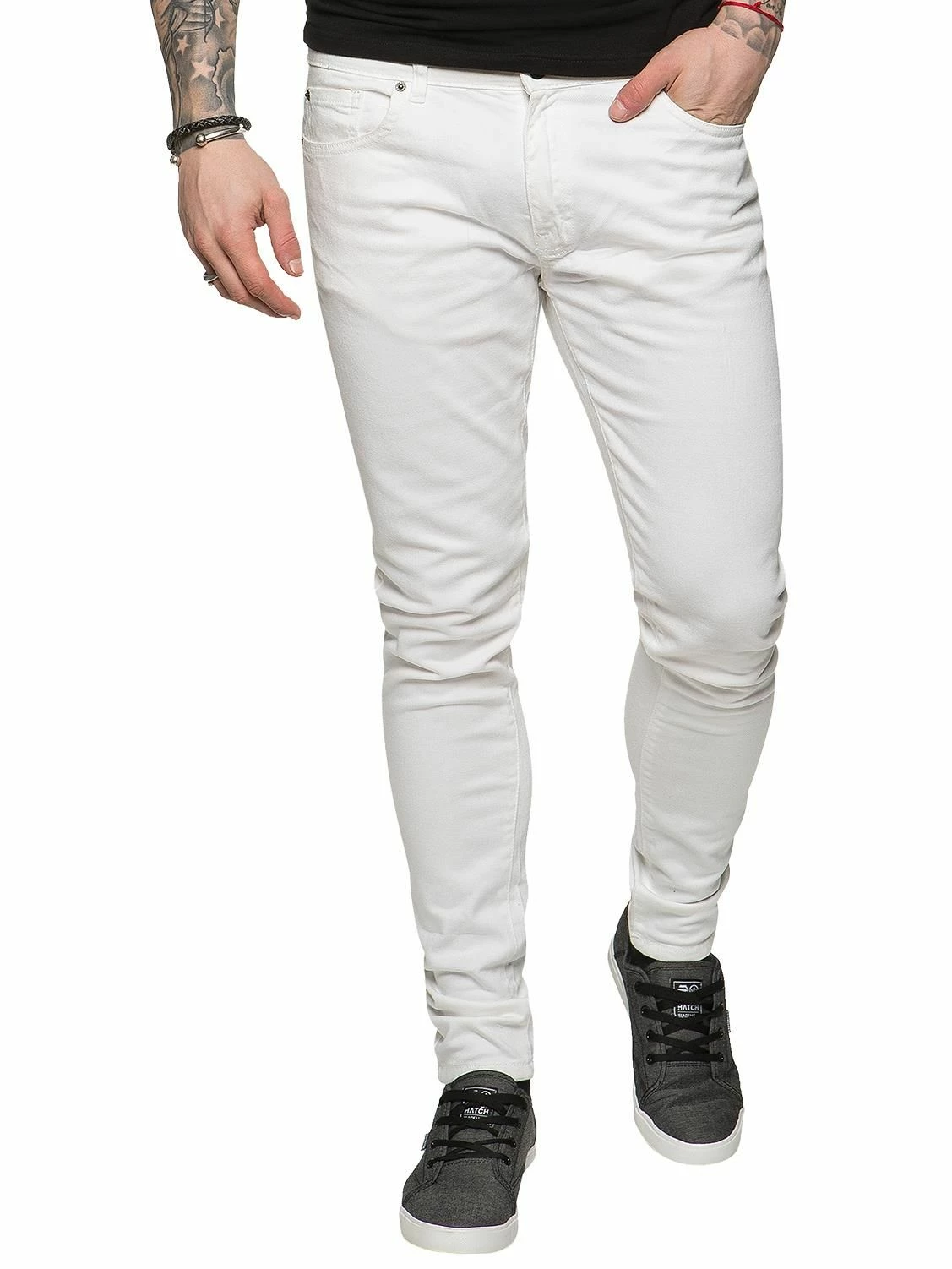 Enzo Mens Skinny Super Stretch Denim Jeans - White 6 Enzo Mens Skinny Super Stretch Denim Jeans - White - Image 4