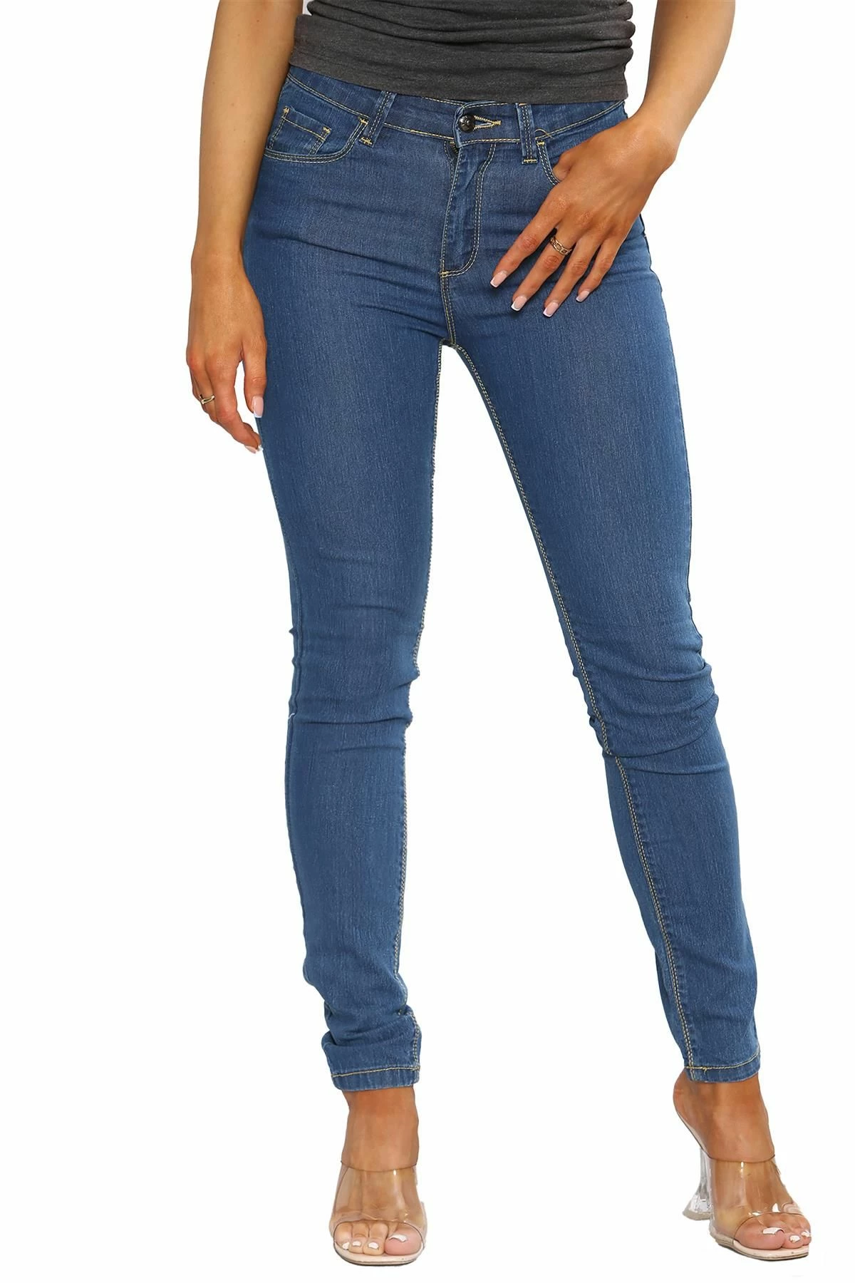 Enzo Womens Skinny Stretched Jeans - Blue 6 Enzo Womens Skinny Stretched Jeans - Blue - Image 4