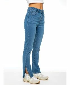 Enzo Womens Straight Slit Jeans - Blue -Cheap Enzo Sales Shop c442e49711934ef09c9ea2a7a00a2f6f