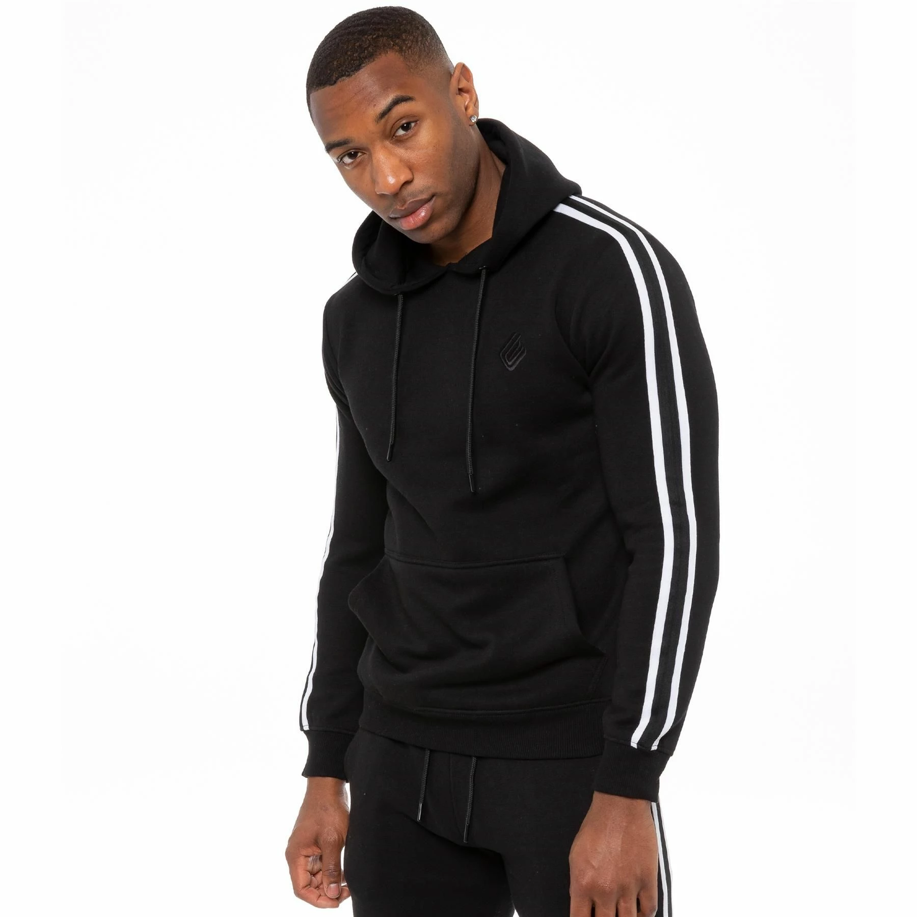 Enzo Mens Pullover Striped Hoodie - Black 3 Enzo Mens Pullover Striped Hoodie - Black