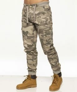 Mens Military Combat Jogger Trousers| Enzo Designer Menswear - Beige