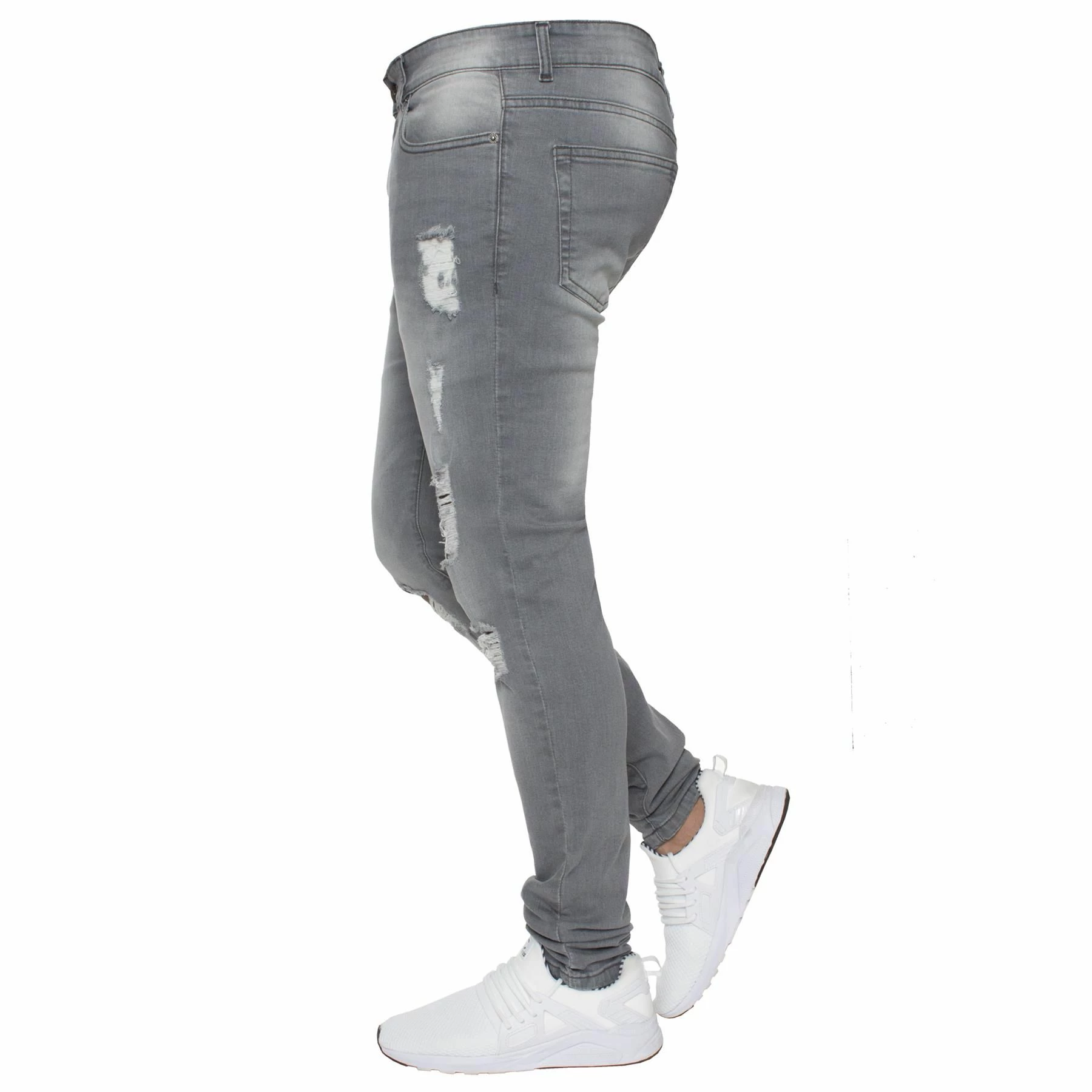 Enzo Mens Skinny Ripped Jeans - Grey 5 Enzo Mens Skinny Ripped Jeans - Grey - Image 3