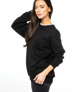 Enzo Ladies Embriodered Oversized Sweatshirt - Black