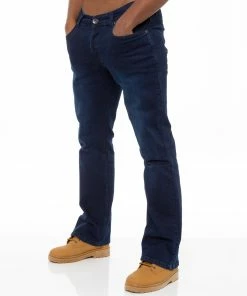Enzo Mens Bootcut Stretch Denim Jeans - Indigo Blue