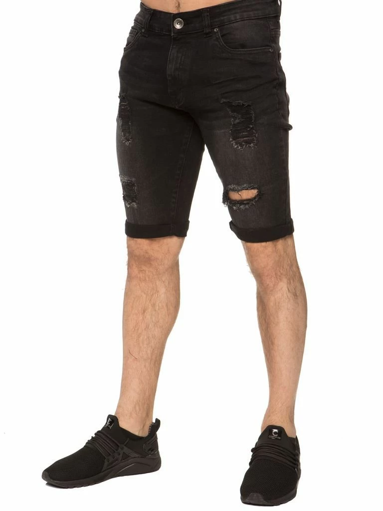 Enzo Mens Ripped Skinny Shorts - Black 3 Enzo Mens Ripped Skinny Shorts - Black