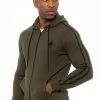 Enzo Men's Zip Up Hoodie With Tape - Khaki