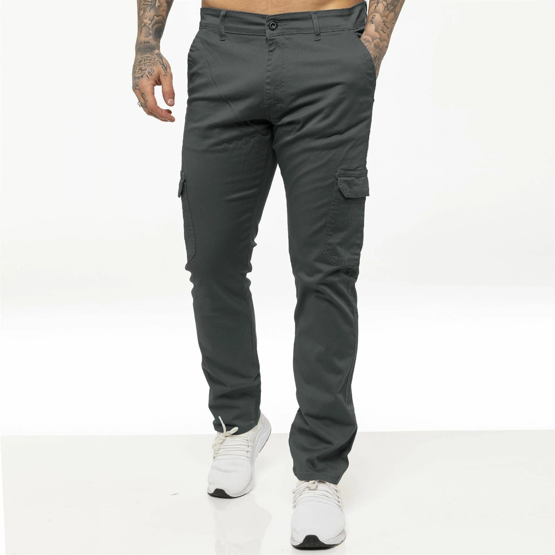 Enzo Mens Cargo Combat Chinos - Grey 5 Enzo Mens Cargo Combat Chinos - Grey - Image 3