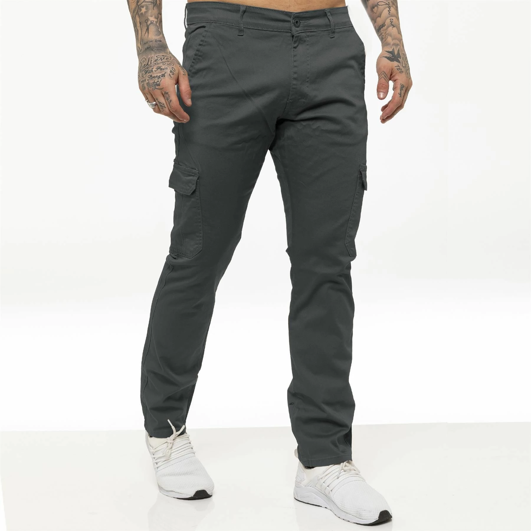 Enzo Mens Cargo Combat Chinos - Grey 6 Enzo Mens Cargo Combat Chinos - Grey - Image 4