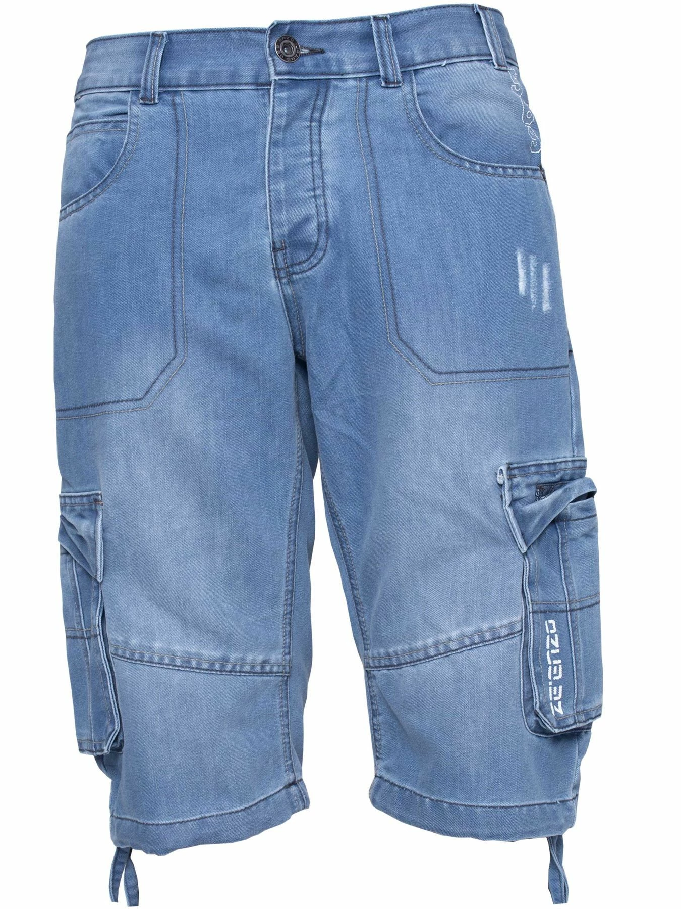 Enzo Mens Cargo Combat Denim Shorts - Sky Blue 6 Enzo Mens Cargo Combat Denim Shorts - Sky Blue - Image 4