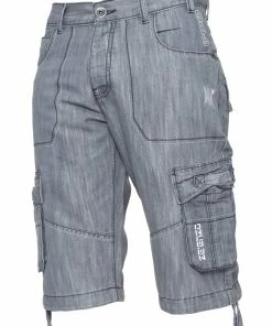 Enzo Mens Cargo Combat Denim Shorts - Grey
