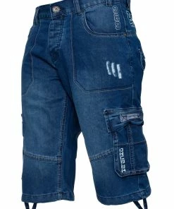 Enzo Mens Cargo Combat Denim Shorts - Blue
