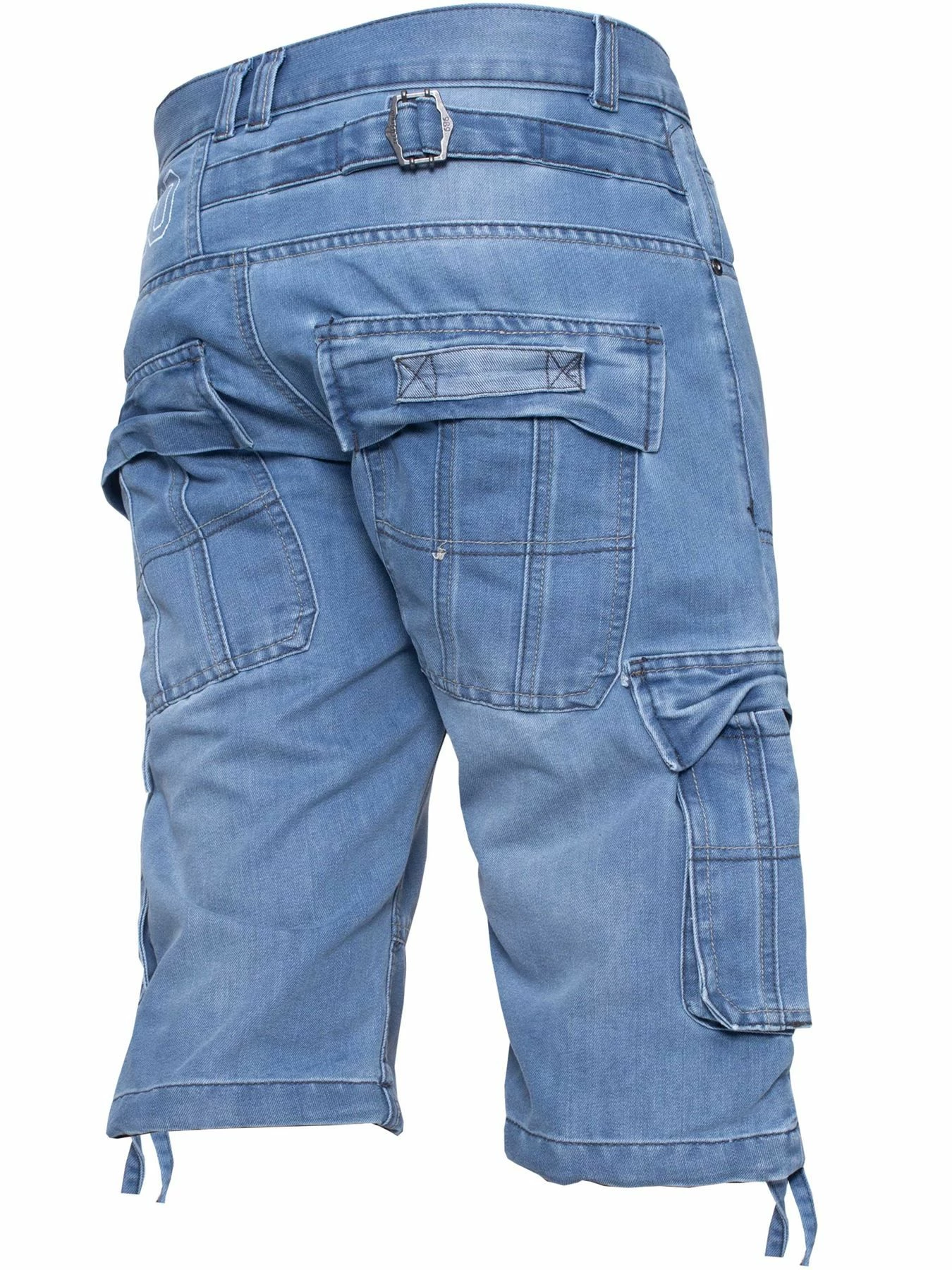 Enzo Mens Cargo Combat Denim Shorts - Sky Blue 4 Enzo Mens Cargo Combat Denim Shorts - Sky Blue - Image 2
