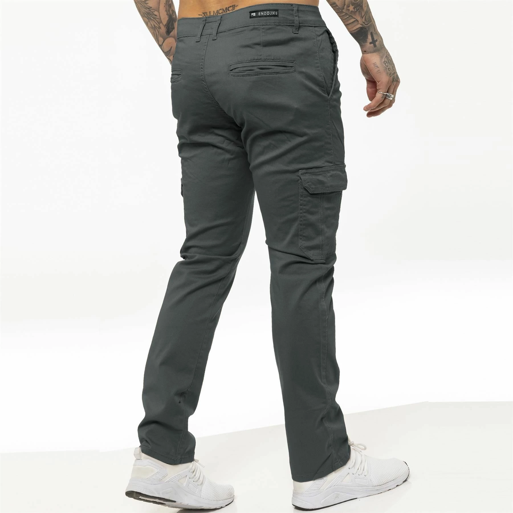 Enzo Mens Cargo Combat Chinos - Grey 4 Enzo Mens Cargo Combat Chinos - Grey - Image 2