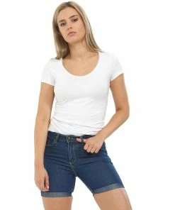 Enzo Womens Skinny Stretch Shorts - Blue