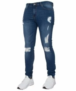Enzo Mens Skinny Ripped Jeans - Blue