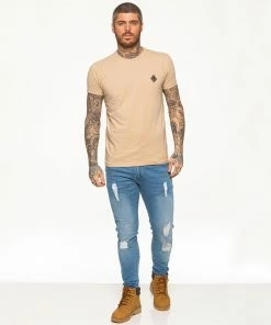 Mens T-Shirt | Enzo Designer Menswear - Beige -Cheap Enzo Sales Shop f7781b0dd7e0405990dcac62cf1dd12b