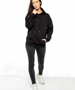 Enzo Ladies Oversized Essential Hoodie - Black
