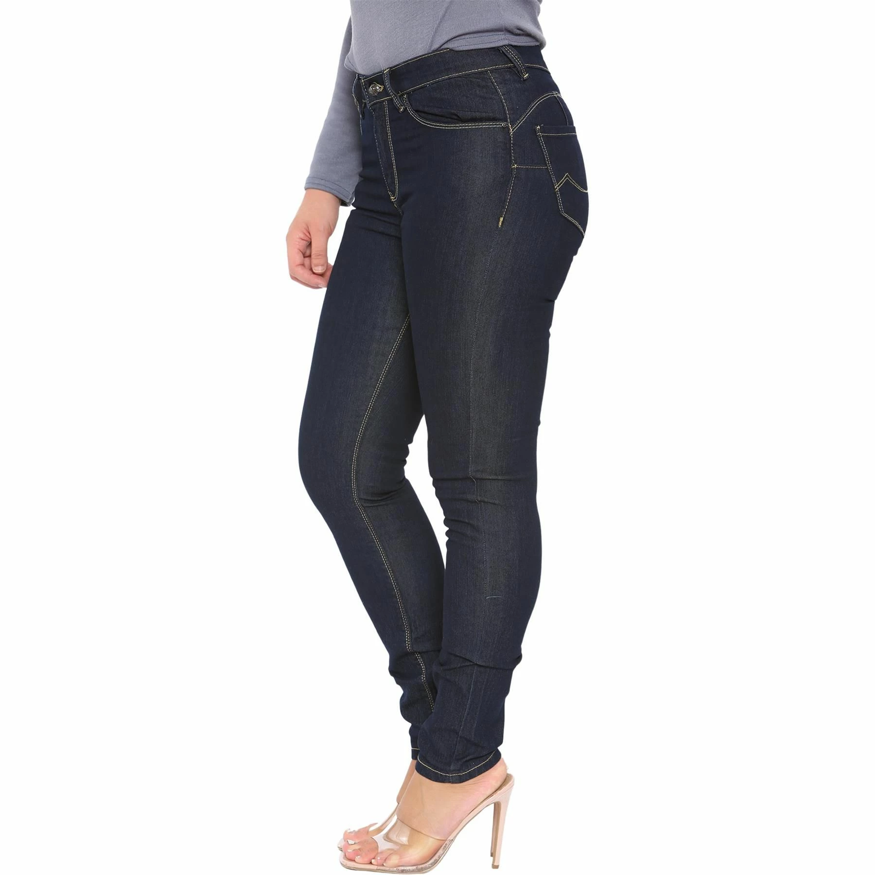 Enzo Womens Skinny Stretched Jeans - Indigo Blue 5 Enzo Womens Skinny Stretched Jeans - Indigo Blue - Image 3