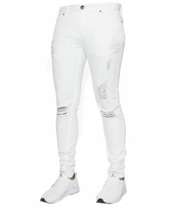 Enzo Mens Skinny Ripped Jeans - White