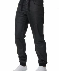 Enzo Men's Denim Cuffed Joggers Jeans - Black