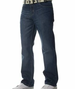 Enzo Men's Mid Wash Jeans with Belt EZ15 - Blue