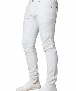 Enzo Men's Super Skinny Stretch Biker Denim Jeans - White